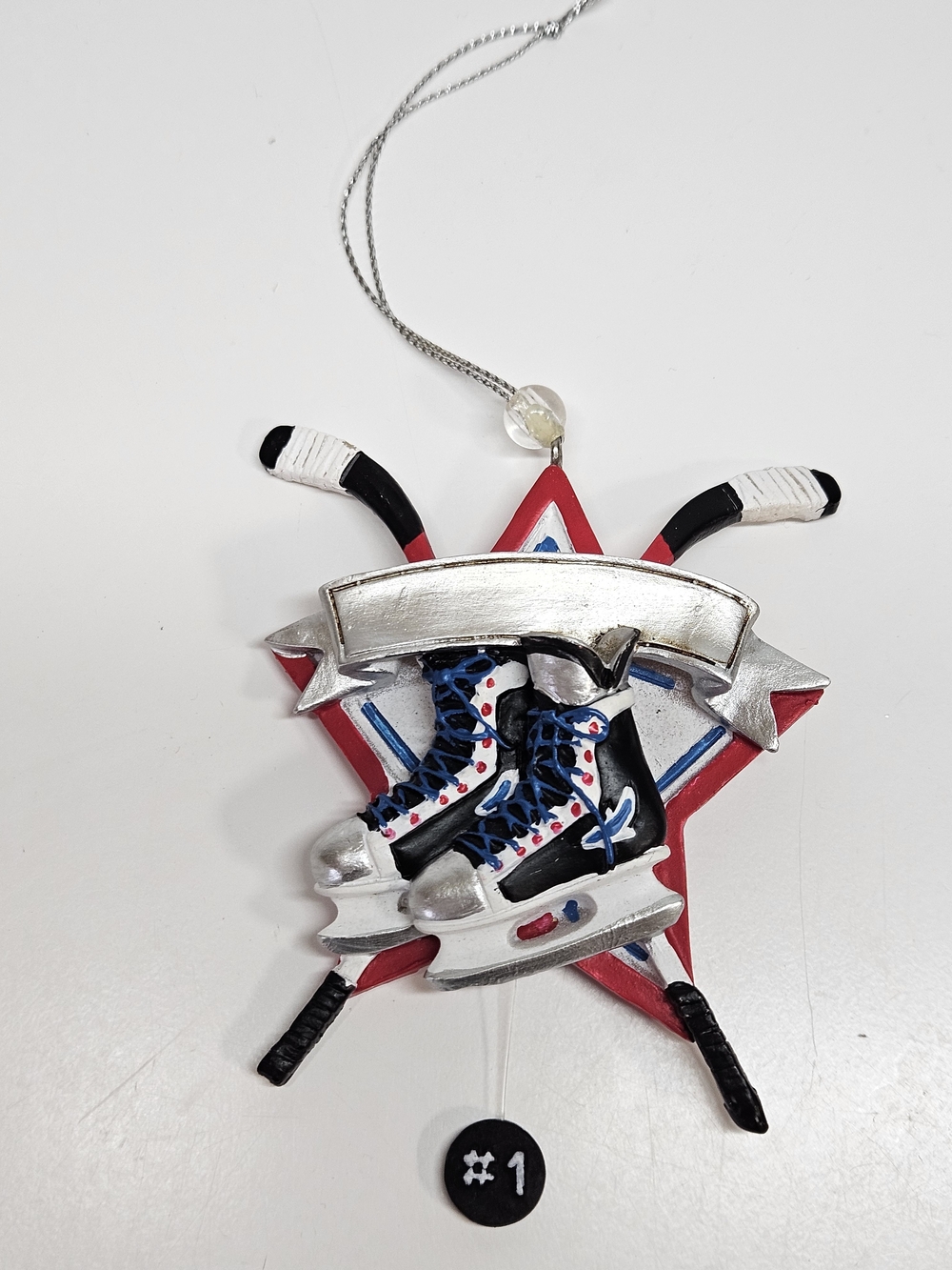 Ice Hockey Star #1 Skates Holiday Hanging Christmas Ornament Personalize Sports